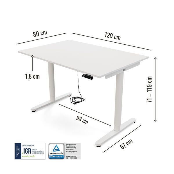 Yaasa Desk Essential 120 x 80 cm - Електрически регулируемо бюро | Бяло 4