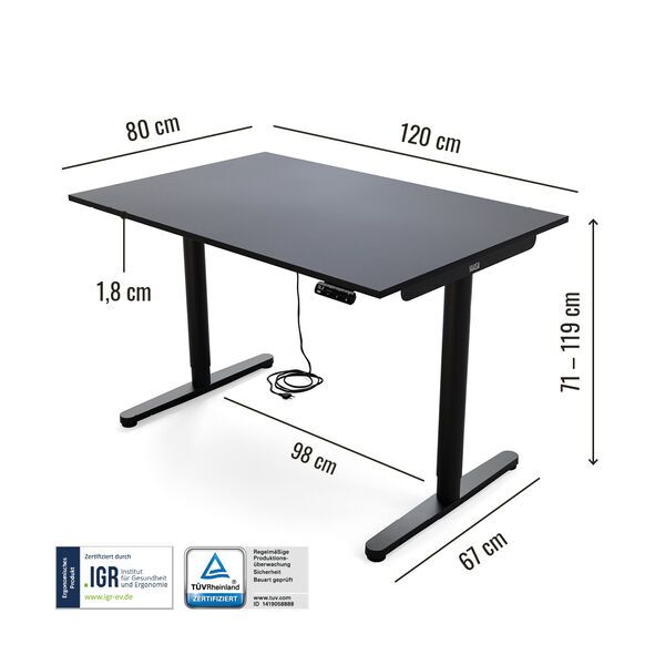 Yaasa Desk Essential 120 x 80 cm – Sähköisesti korkeussäädettävä työpöytä | antrasiitti 3