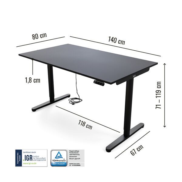 Yaasa Desk Essential 140 x 80 cm - Elektrisk højdejusterbart skrivebord | antracit 3