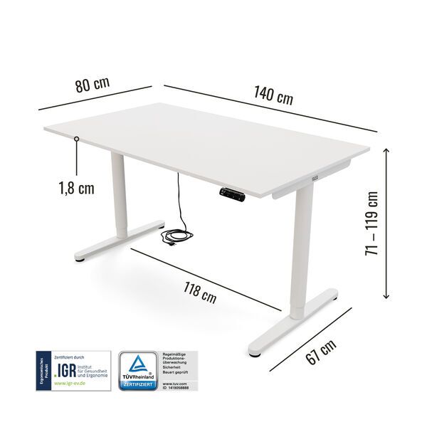 Yaasa Desk Essential 140 x 80 cm - Електрически регулируемо бюро | Бяло 4