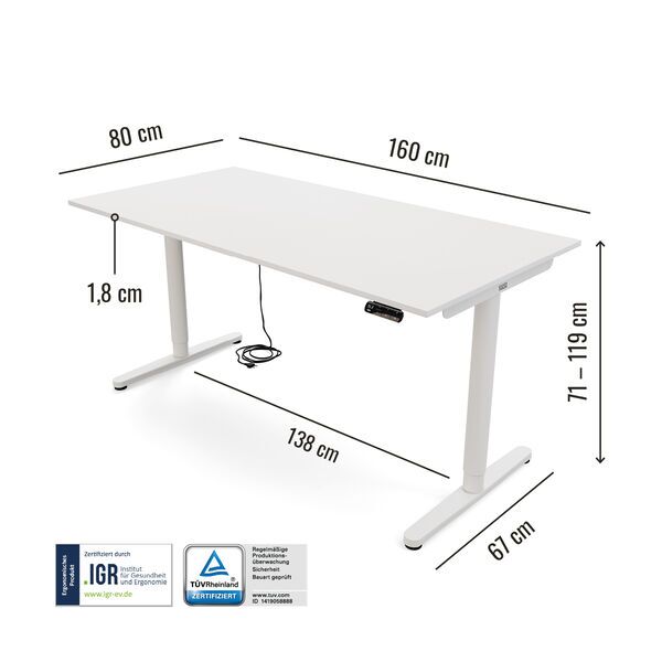 Yaasa Desk Essential 160 x 80 cm - Electrically height-adjustable desk | white 4