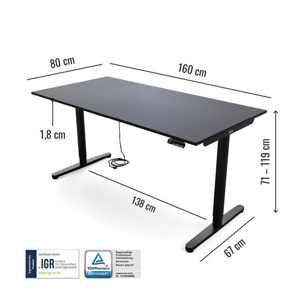 Yaasa Desk Essential 160 x 80 cm - elektricky výškově nastavitelný psací stůl | antracitová 3