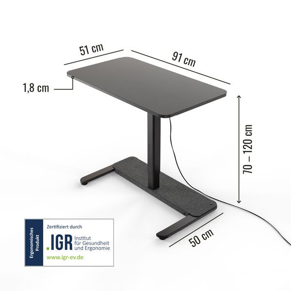 Yaasa Desk One 91 x 51 cm - Elektrisch höhenverstellbares Stehpult | dunkelgrau/schwarz 3