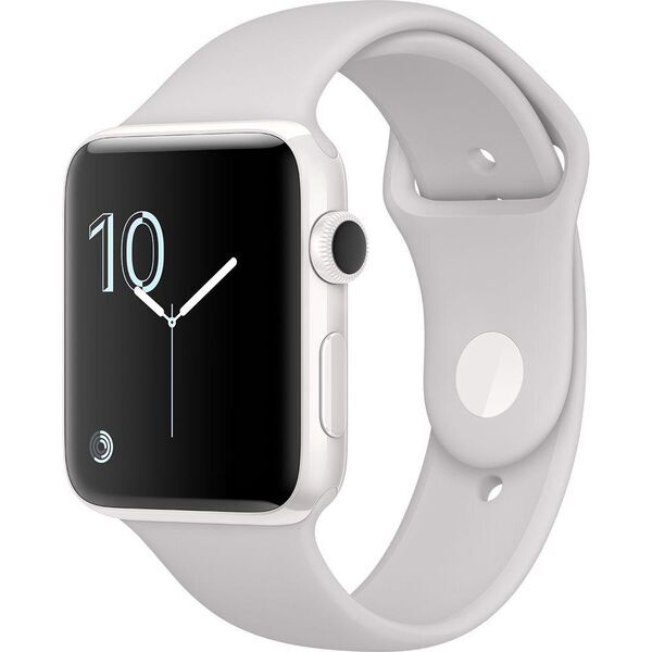 Apple Watch Series 2 keramika 42 mm (2016) | Pouzdro stříbrná | sportovní náramek bílá