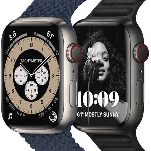 Som Ny: Apple Watch Series 7 Titan 45 mm (2021) | GPS + Cellular | titan | Sportband grå