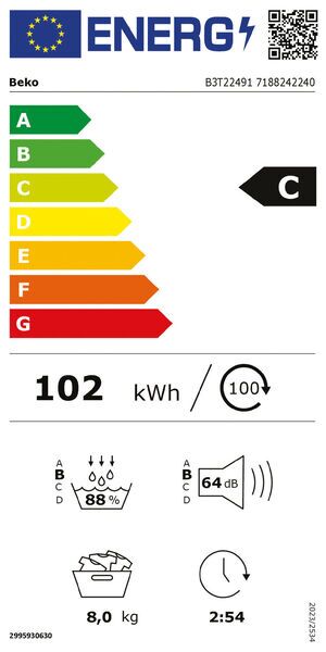 Beko B3T22491 Heat Pump Tumble Dryer 8 kg | white/black, image 5 of 5
