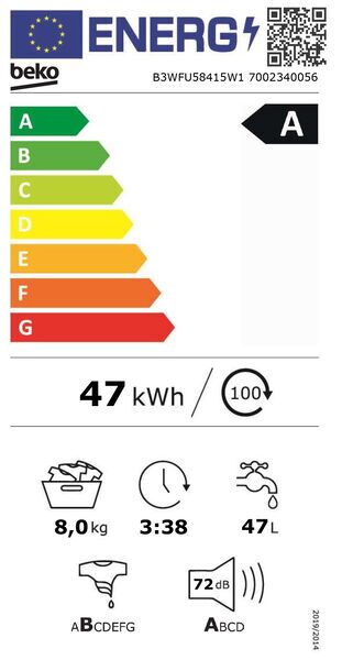 Beko B3WFU58415W1 Frontlader Waschmaschine 8 kg | weiß/schwarz, image 5 of 5