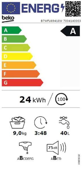 Beko B7WFU69418W Frontlader Waschmaschine 9 kg | weiß/schwarz, image 5 of 5