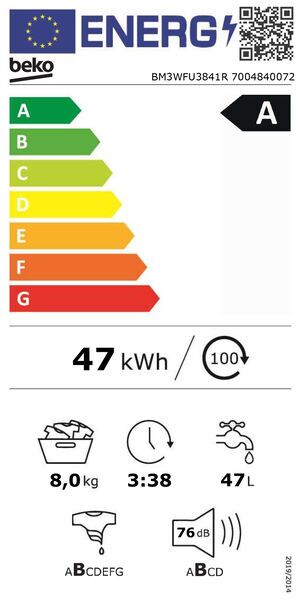 Beko BM3WFU3841R Front-loading washing machine 8 kg | white/black, image 5 of 5