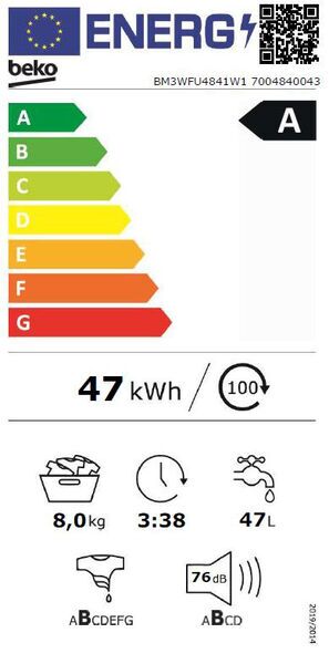 Beko BM3WFU4841W1 Front-loading washing machine 8 kg | white/grey, image 5 of 5