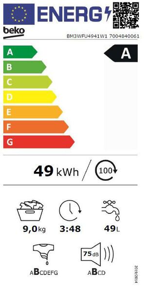 Beko BM3WFU4941W1 Front-loading washing machine 9 kg | white, image 5 of 5