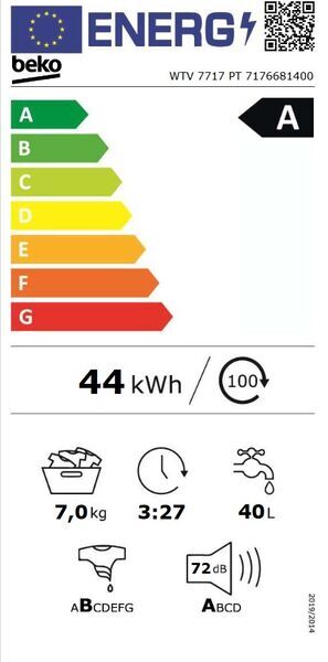 Beko WTV 7717 PT Etupainotteinen pesukone | valkoinen 1