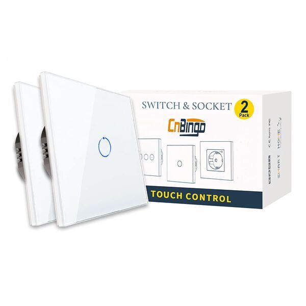CNBINGO M1-102 Lot de 2 interrupteurs tactiles 1 voie | blanc, image 1 of 1