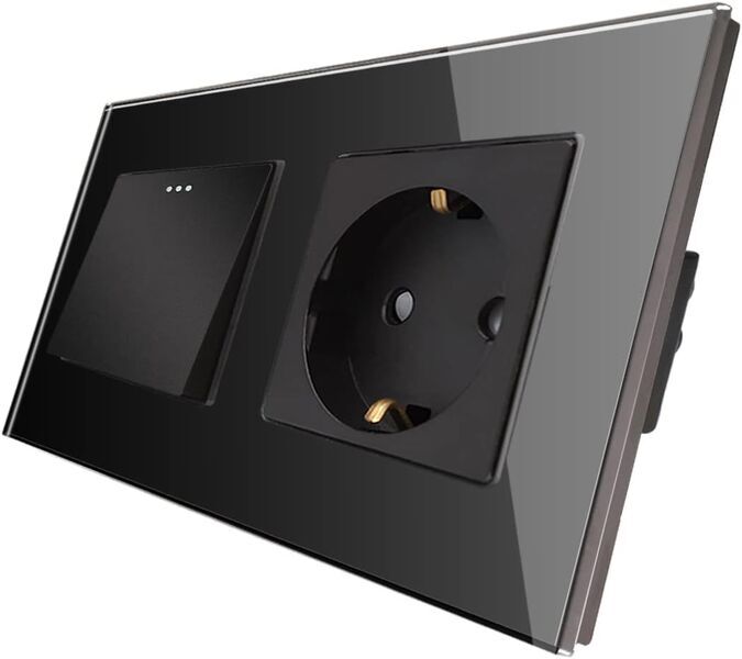 CNBINGO M1-P101 + M1-P111 interruttore a bilanciere singolo con presa Schuko singola | nero, image 1 of 1