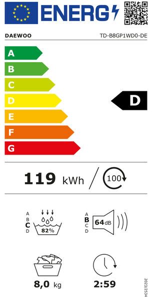 Daewoo TD-B8GP1WD0-DE Wärmepumpentrockner 8 kg | weiß, image 5 of 5