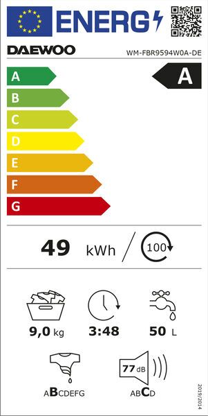 Daewoo WM-FBR9594W0A-DE Front-loading washing machine 9 kg | white, image 5 of 5
