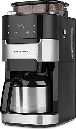 Gastroback Grind & Brew Pro Thermo -kahvinkeitin jauhimella | musta/hopea