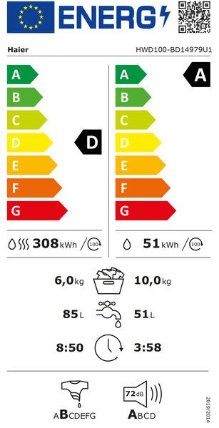 Haier HWD100-BD14979U1 Waschtrockner 10 kg/6 kg | weiß/schwarz, image 5 of 5