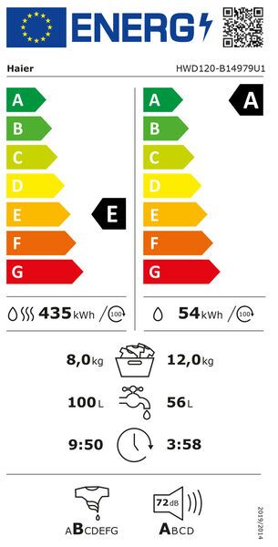 Haier HWD120-B14979U1 Tvättmaskin/torktumlare 12 kg/8 kg | vit/svart, image 5 of 5