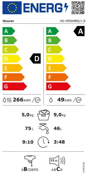 Hoover HD 495AMBS/1-S Tvättmaskin/torktumlare 9 kg/5 kg | vit/svart, image 5 of 5