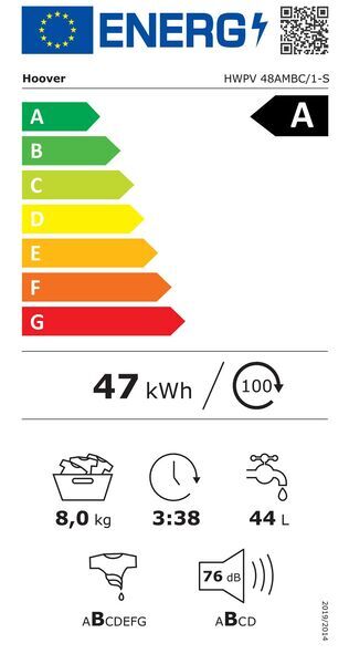 Hoover HWPV 48AMBC/1-S Lave-linge à chargement frontal 8 kg | blanc/noir, image 5 of 5