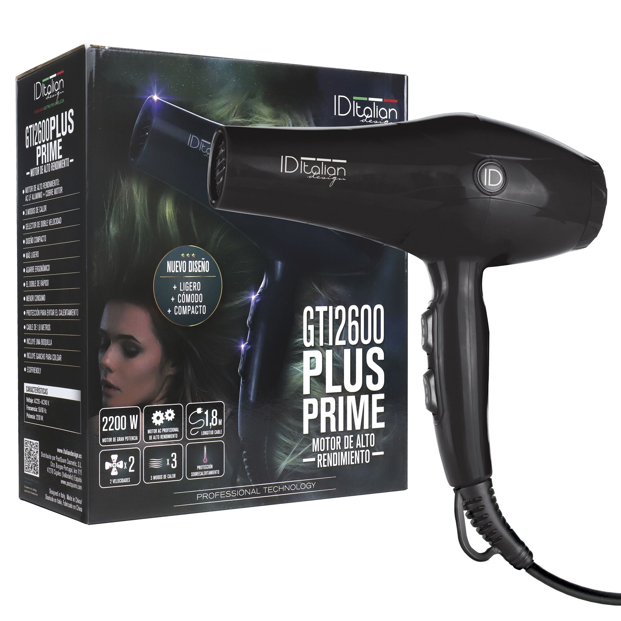 Italian Design GTI 2600 Plus Prime Haardroger | zwart