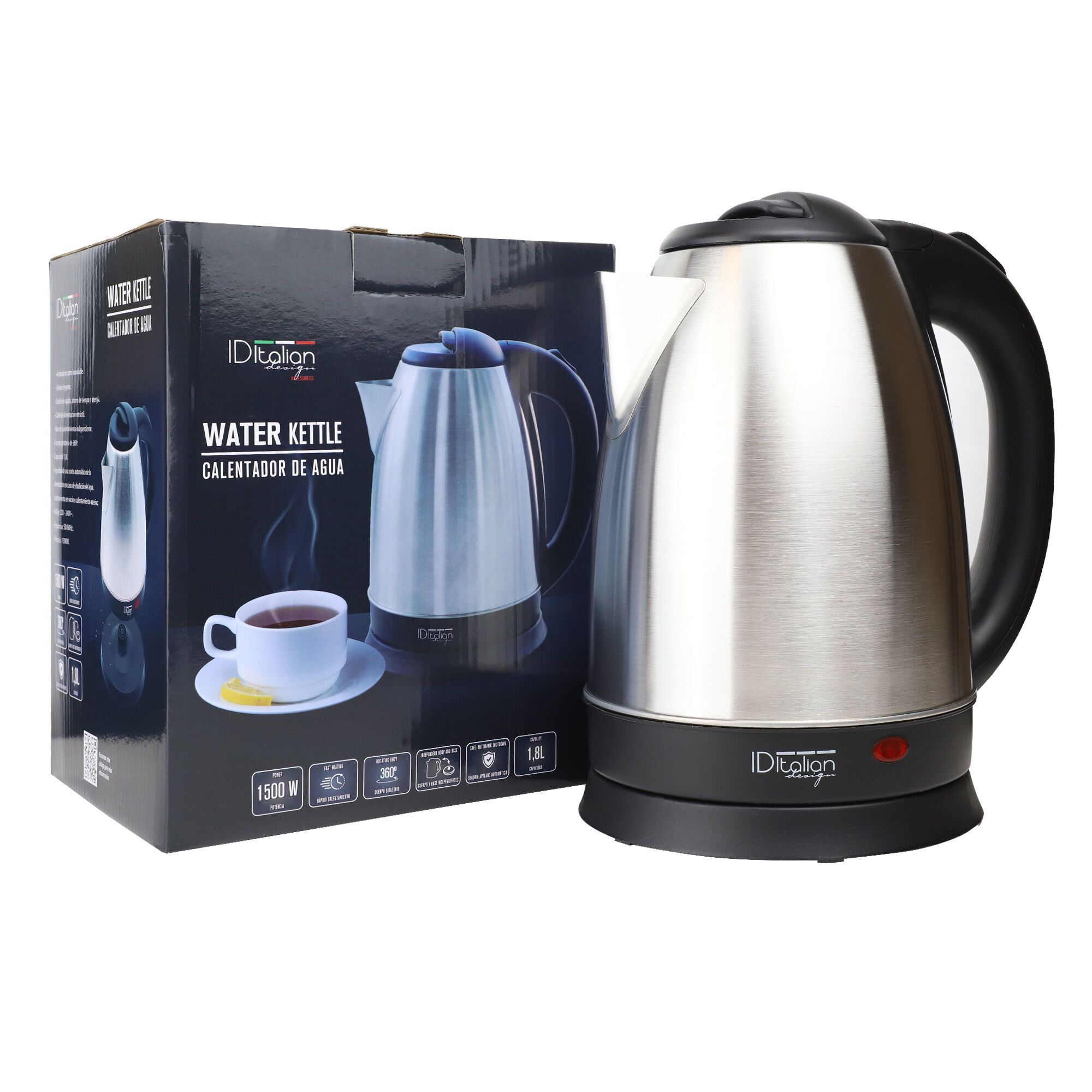 Italian Design Wasserkocher silber/schwarz