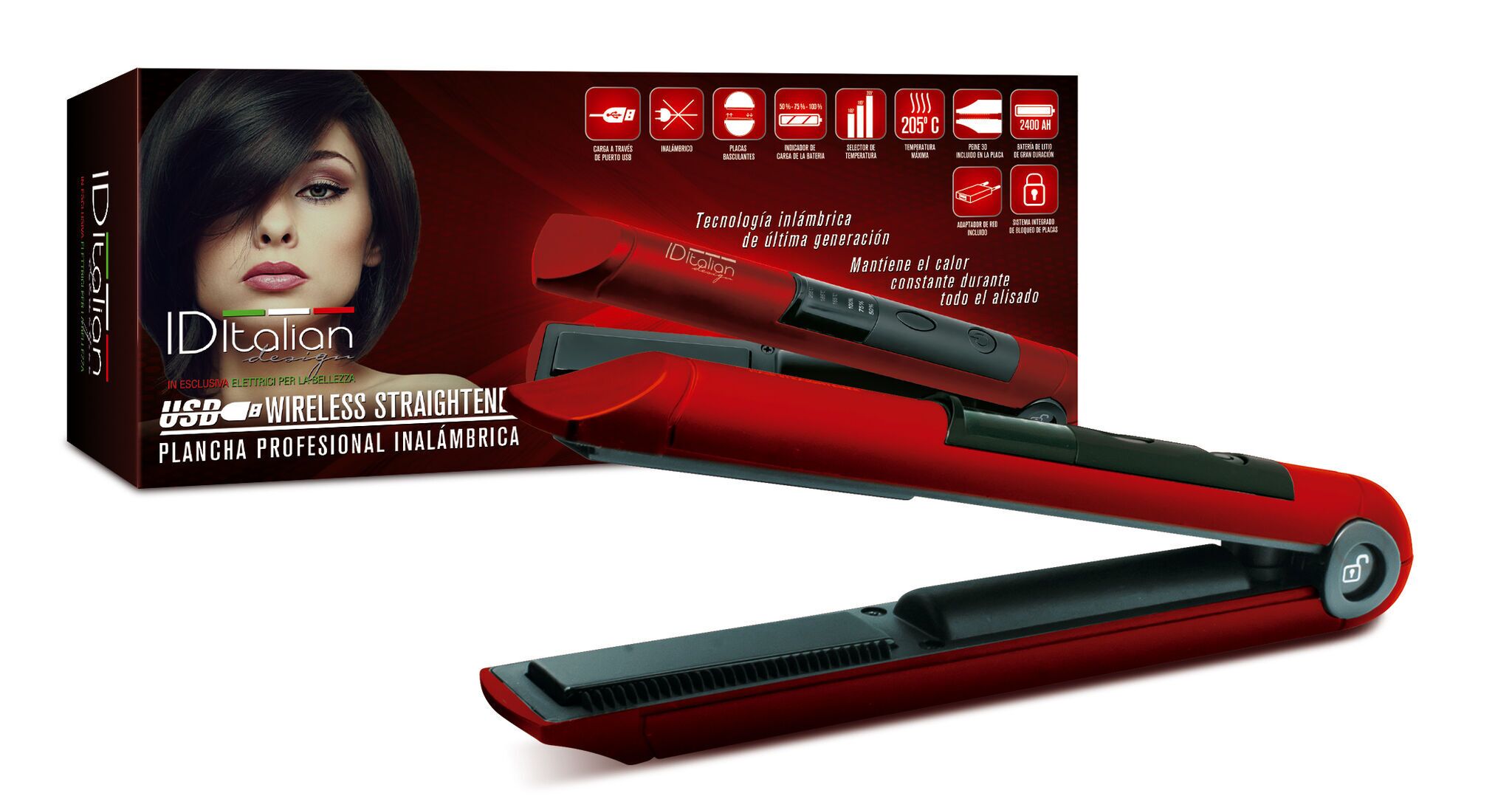 Italian Design USB draadloze stijltang | rood