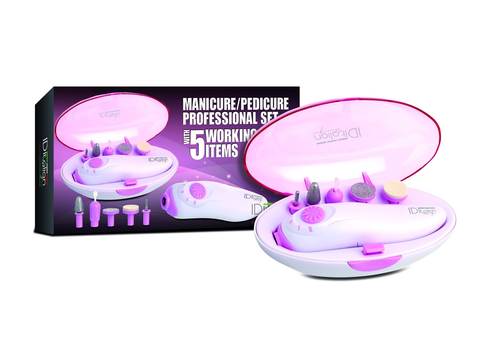 Italian Design Professionele manicure-/pedicureset met 5 opzetstukken | wit