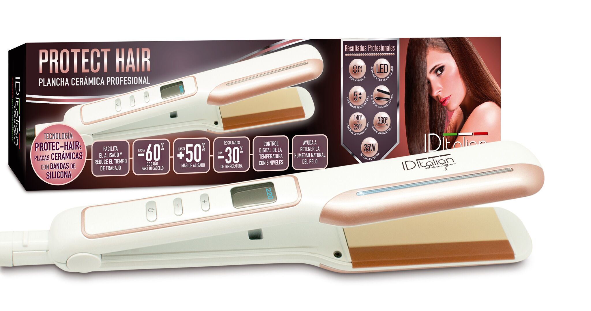 Italian Design Protect Hair Stijltang | wit