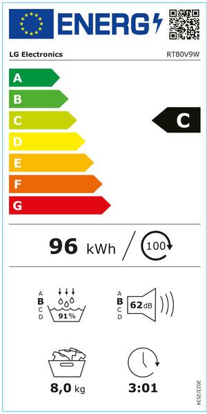 LG RT80V9W Heat pump dryer 8 kg | white/black, image 5 of 5