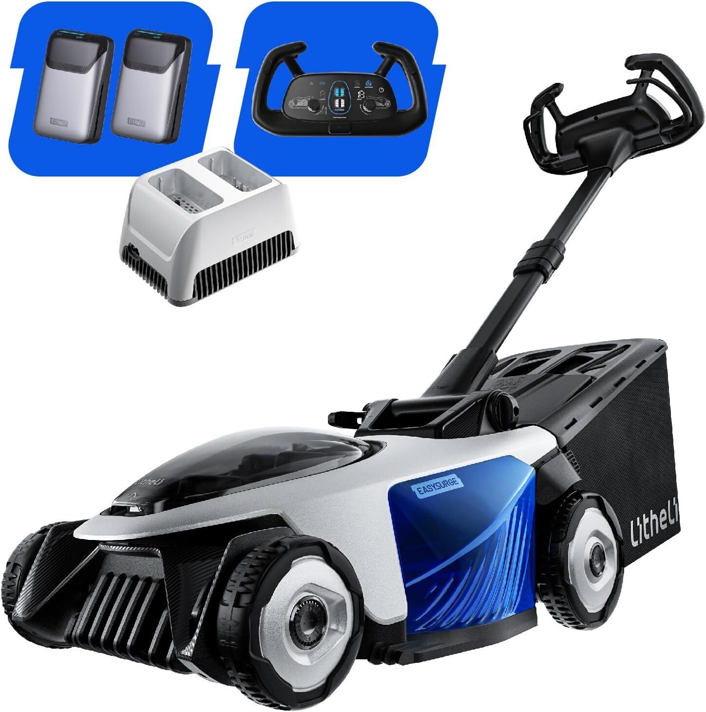 Litheli EasySurge Akku-Rasenmäher inkl. 2 x 4.0 Ah Akkus blau/schwarz