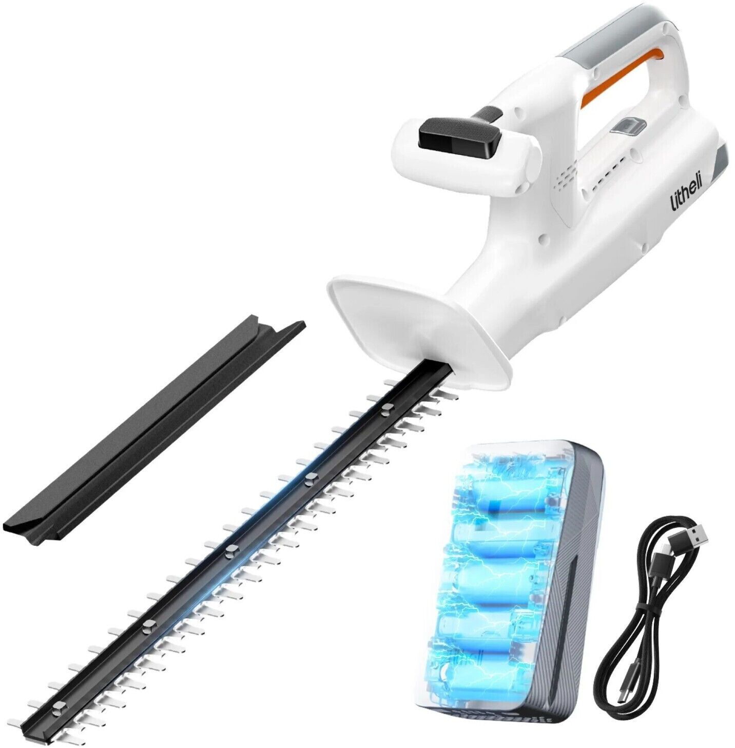 Litheli EGT040078 20 V Handy+ Akku-Heckenschere inkl. 2.0 Ah Akku weiß/schwarz