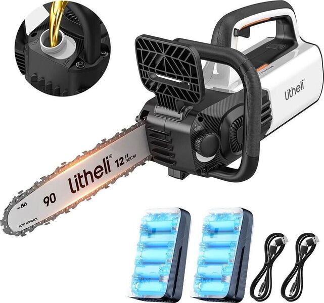 Litheli EGT050074 20 V Battery Chainsaw incl. 2 x 2.0 Ah batteries | black/white, image 1 of 1