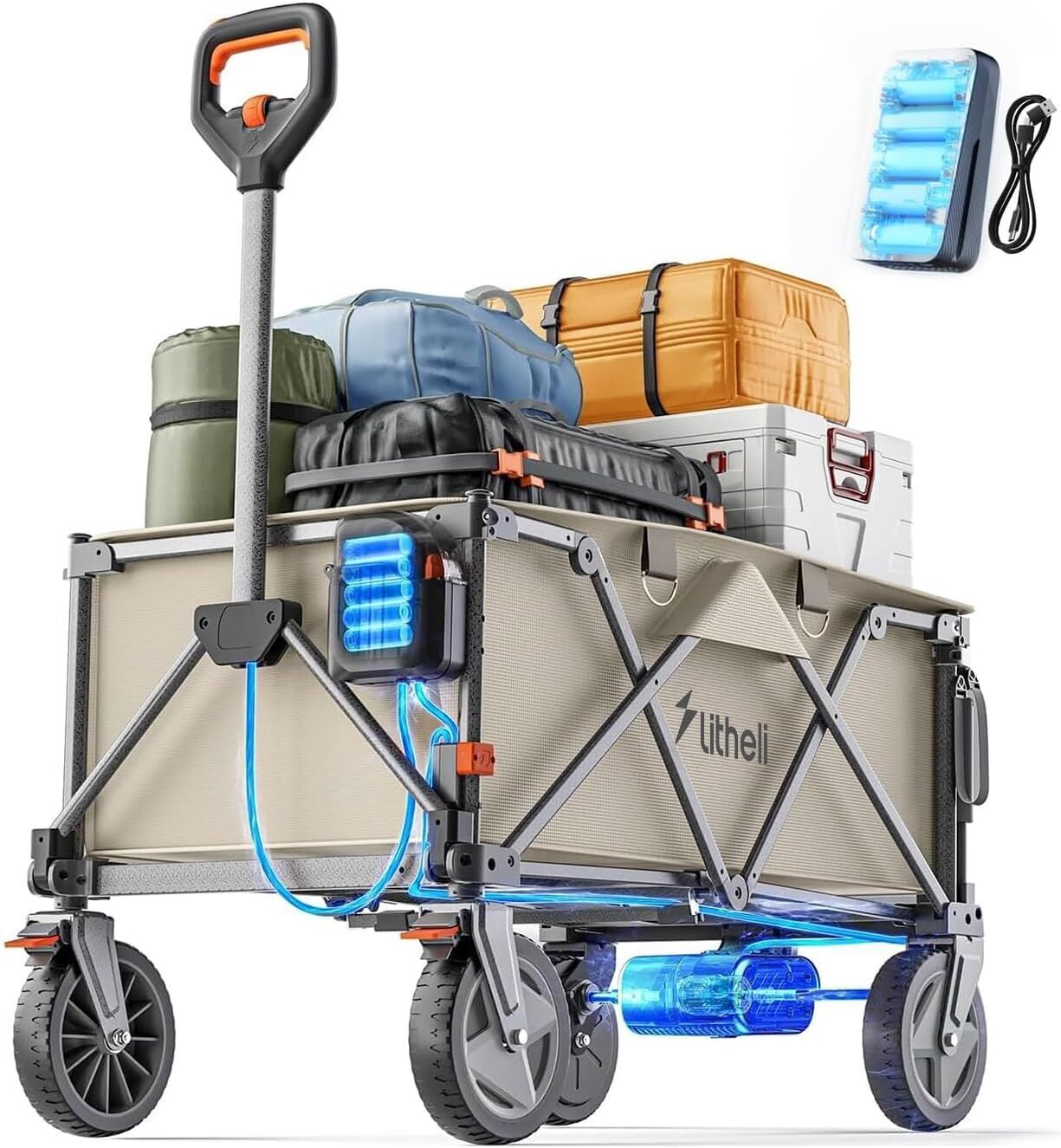 Litheli EHW030005 W1 Pro Elektrischer Bollerwagen inkl. 4.0 Ah Akku beige