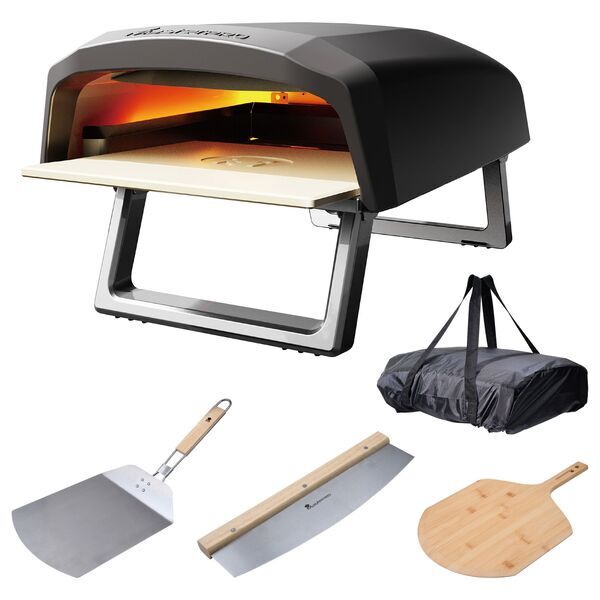 MasterPRO Napoli Pizzaofen Set mit Pizzaschaufel, Pizzaschneider und Schneidebrett | schwarz 1