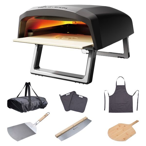 MasterPRO Napoli Set da forno per pizza con buccia per pizza, tagliapizza, tagliere, pinza e grembiule | nero 1