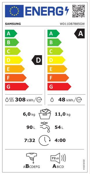 Samsung WD11DB7B85GW Washer-dryer 11 kg/6 kg | white/black, image 5 of 5