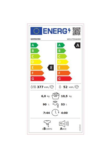Samsung WD11T554AWW Lavatrice-asciugatrice 10.5 kg/6 kg | bianco/nero, image 5 of 5