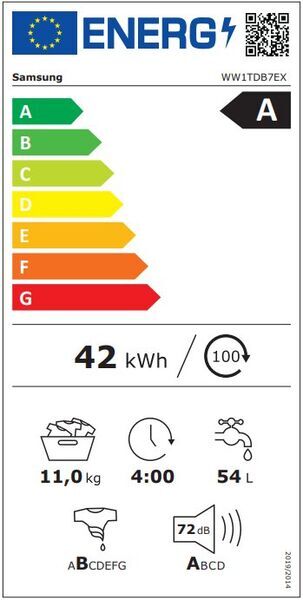 Samsung WW1TDB7EX Front-loading washing machine 11 kg | white/black, image 2 of 2
