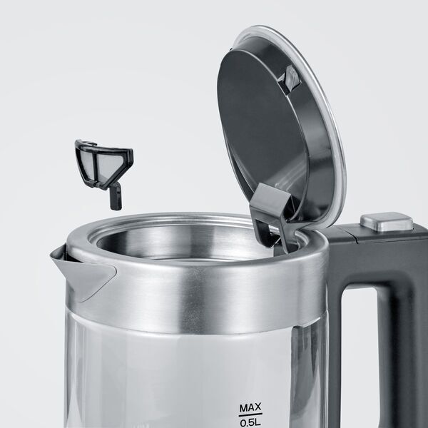 Severin WK 3472 mini vattenkokare i glas | silver/svart, image 4 of 5