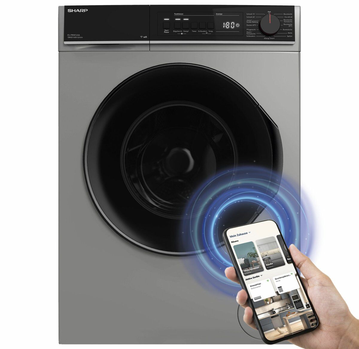 Sharp ES-PRO014SA-DE Frontlader Waschmaschine 10 kg grau/schwarz