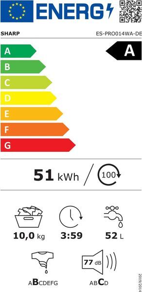 Sharp ES-PRO014WA-DE Front-Loading Washing Machine 10 kg | white/black, image 4 of 4