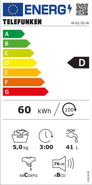 Telefunken W-01-52-W Vaskemaskine med frontbetjening 5 kg | hvid 5