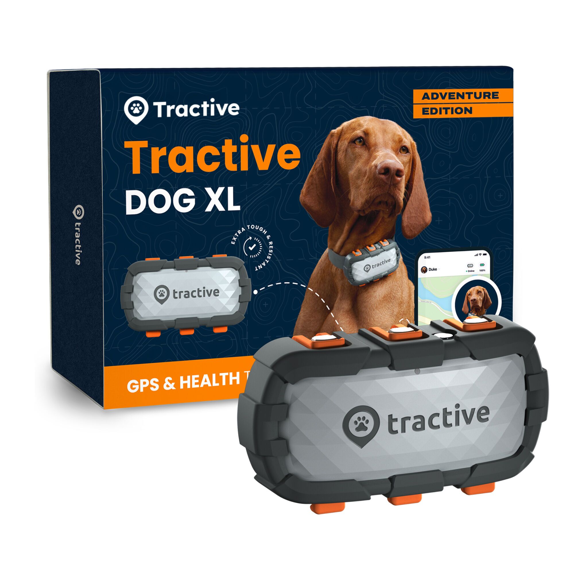 Tractive DOG XL Adventure Edition - Glasvezelversterkte GPS- en gezondheidstracker voor honden | EXCL. ABONNEMENT | TRDOG4XLRUG | Grijs