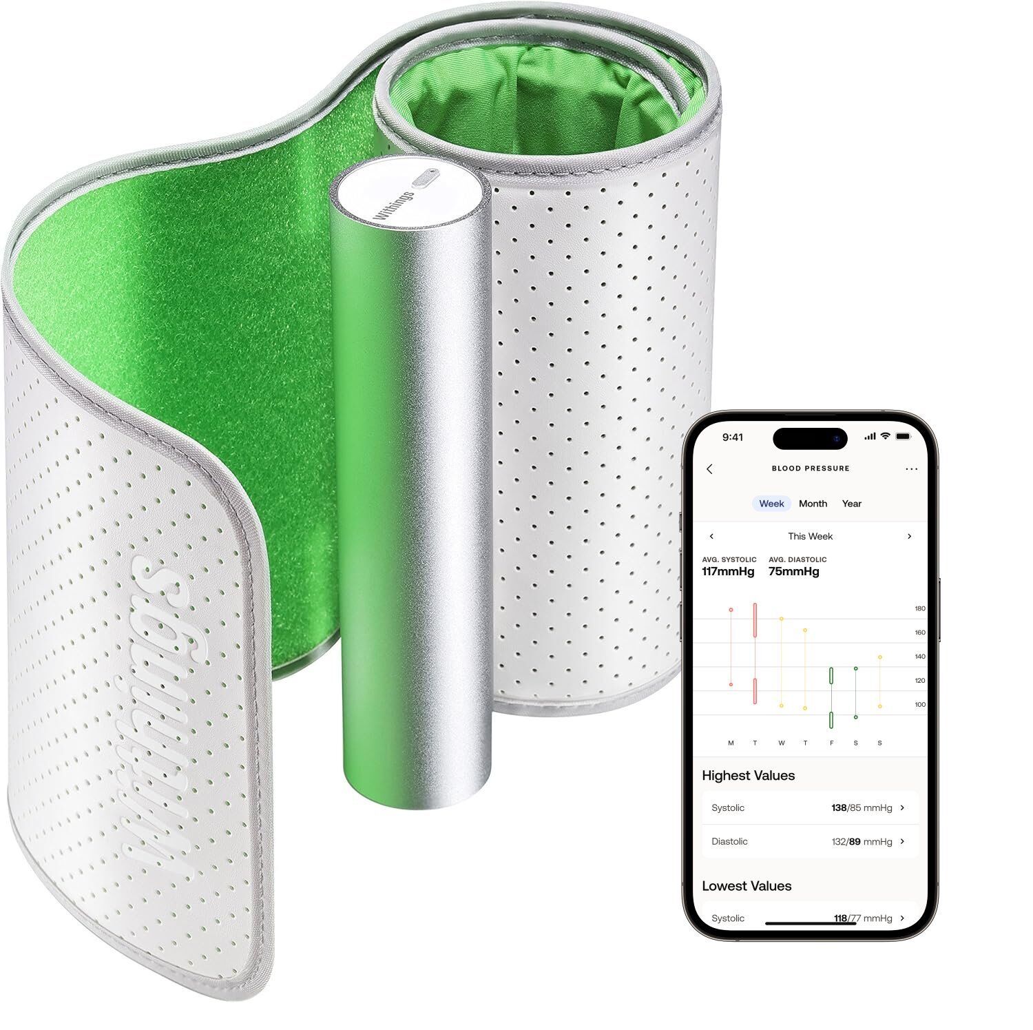 Withings Draadloze bloeddrukmeter | wit/groen